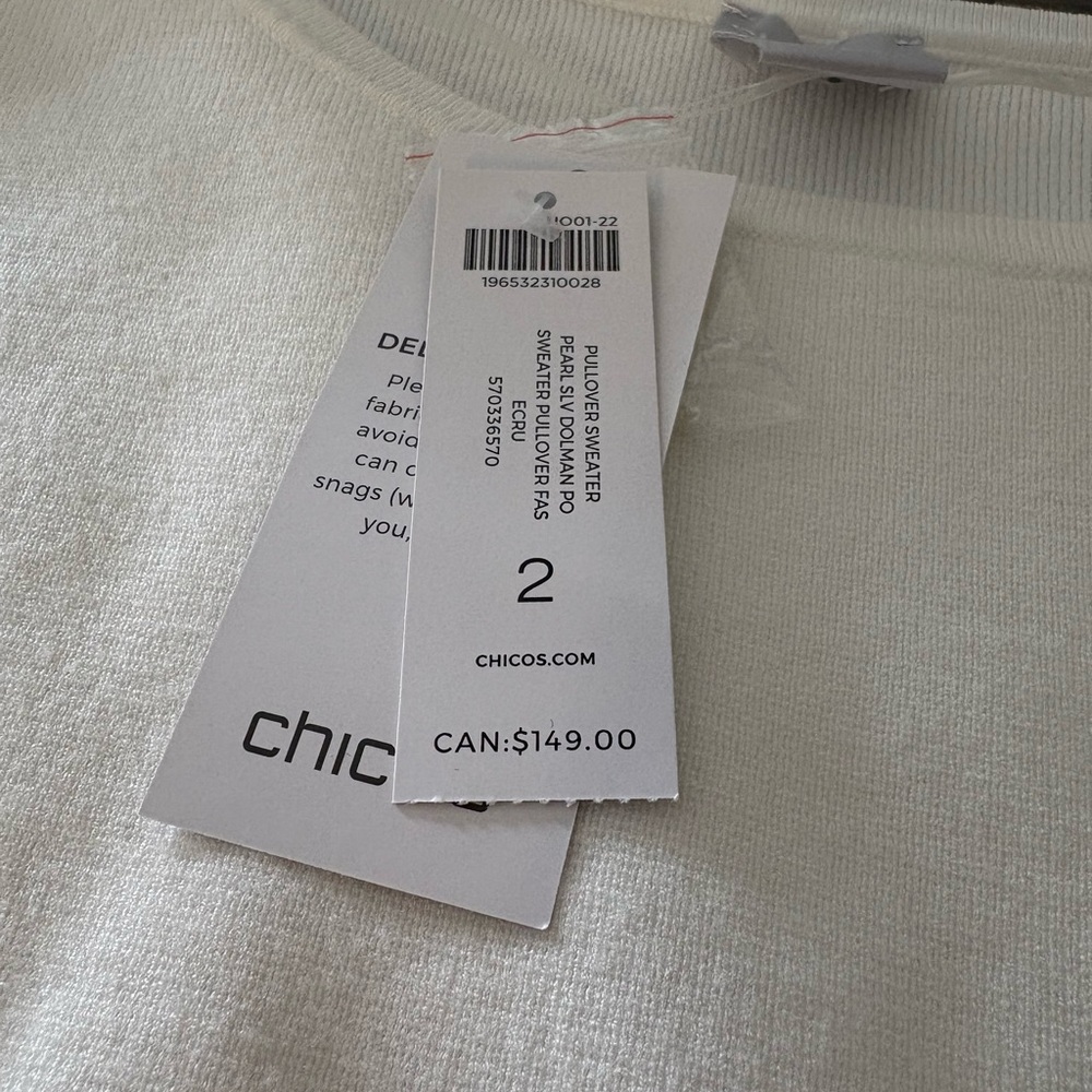 Chico's Elegant White Sweater with Pearl Accents - Picture 5 of 11